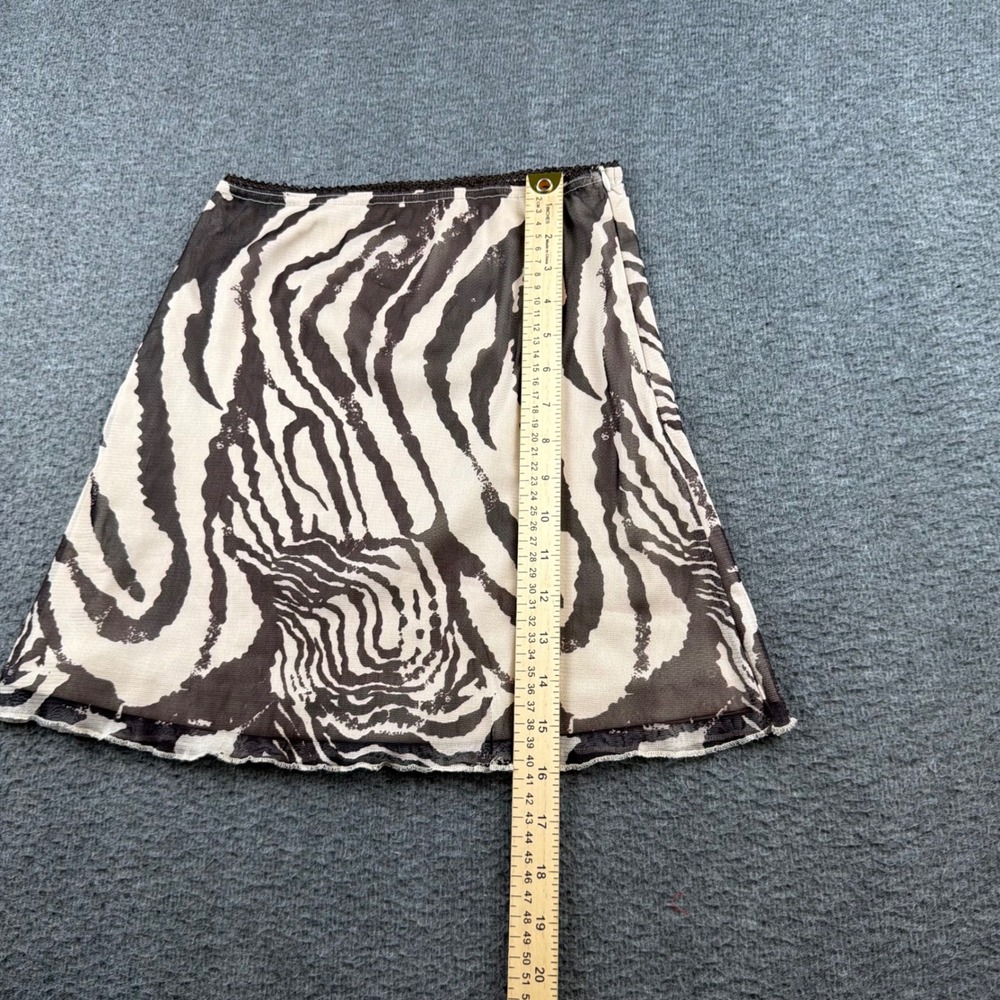 Princess Polly Mini Skirt Women's 4 Brown Zebra Print Mesh Lace Trim Lettuce Hem - Picture 4 of 8